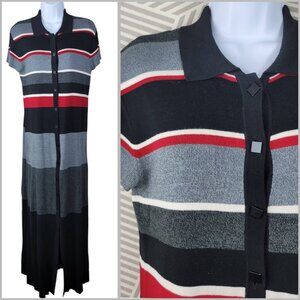 Vtg Y2K Sweater Dress XL Stretch Midi Maxi Long Stripe Cardigan Duster Jacket